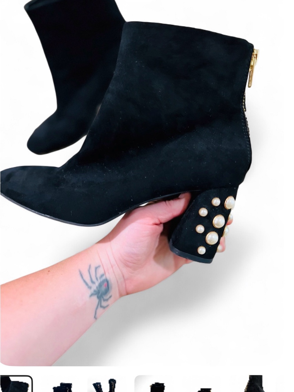 Black Pearl-Embellished Suede Ankle Boots worthington memory foam